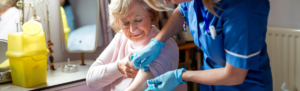 Elderly woman receiving vaccine..